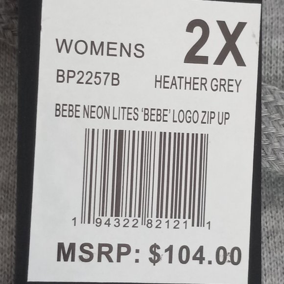 Nwt $104 BEBE Multi Color Logo Full Zip Hooded Sweatshirt Heather Grey Sz 2X - Picture 7 of 8